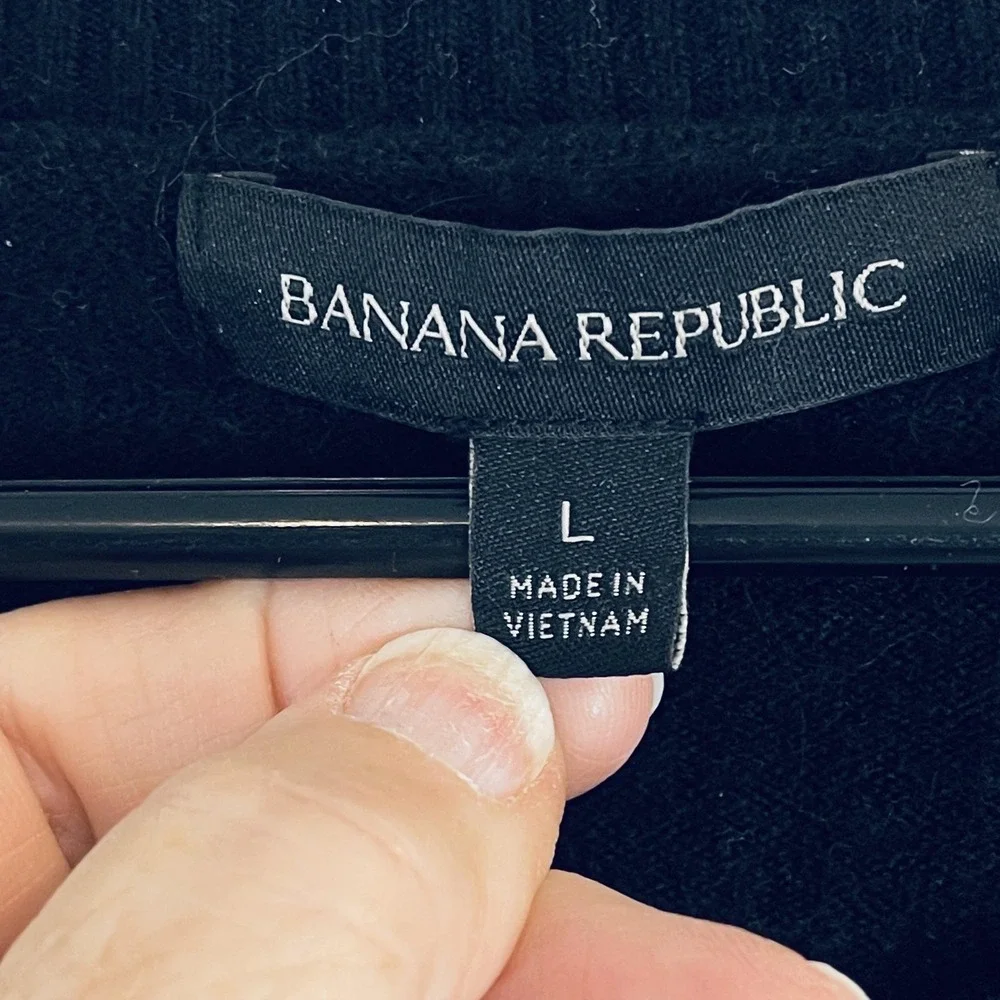 Banana Republic Sweater Womens Large Black Alpaca Wool Blend Crewneck Side‎ Slit